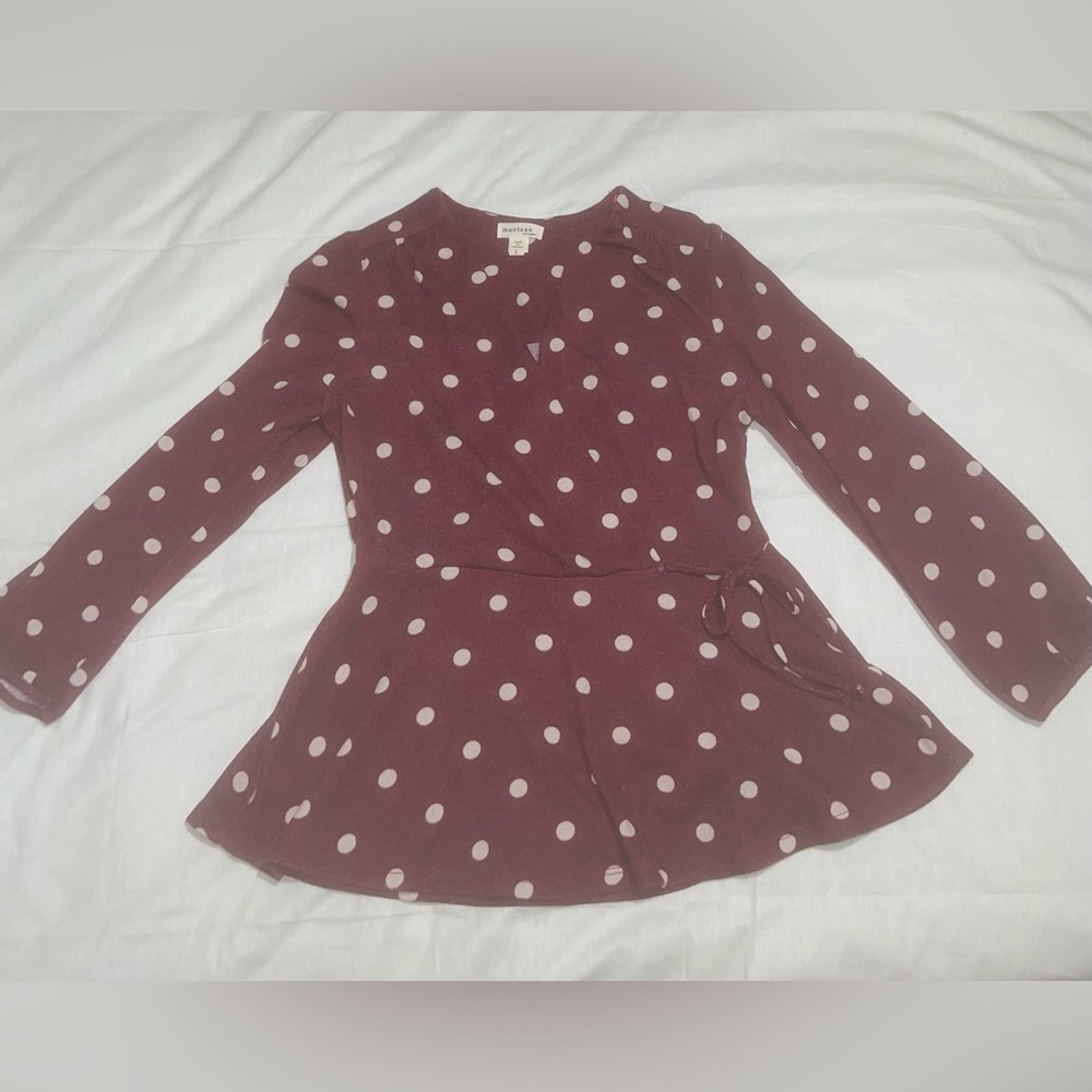 Montaeu Womens Burgundy Polka Dot Peplum Sweater - Size L